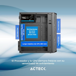 Foto 5 | Gabinete Acteck Doom Pro Mesh Gi730m Micro Atx Mini Torre 3 Fan Fuente 600w Cristal Templado Frente Malla Negro