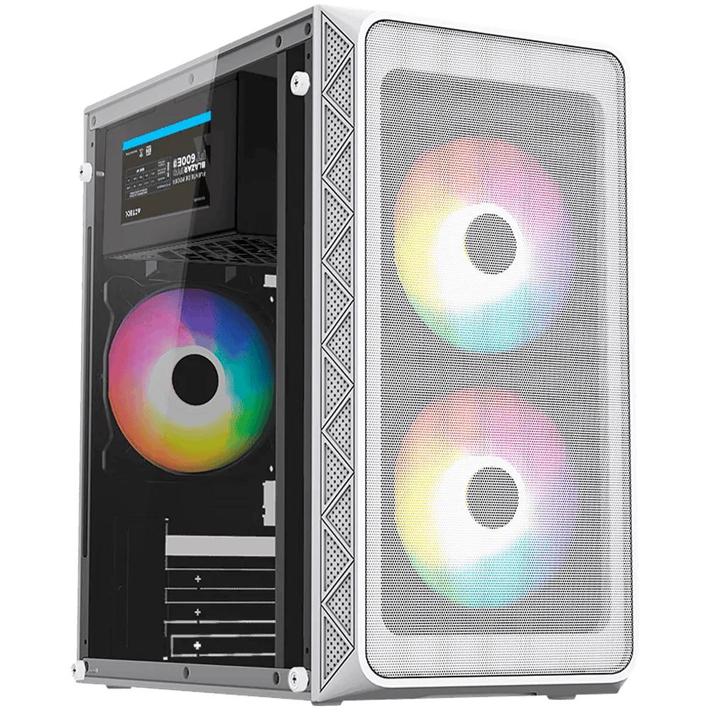 Gabinete Acteck Doom Pro Mesh Gi730m Micro Atx Mini Torre 3 Fan Fuente 600w Cristal Templado Frente Malla Blanco
