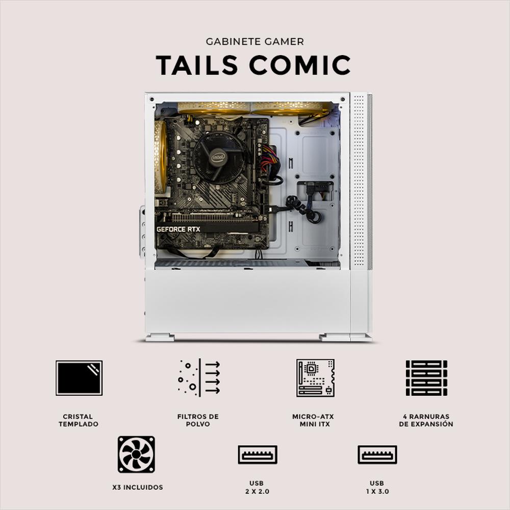 Foto 6 pulgar | Gabinete Gamer Xtreme Pc Gaming Tails Comic Edition Mini Torre Micro Atx 3 Fan Argb Mesh Cristal Templado