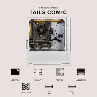 Foto 5 | Gabinete Gamer Xtreme Pc Gaming Tails Comic Edition Mini Torre Micro Atx 3 Fan Argb Mesh Cristal Templado