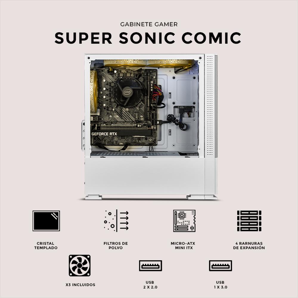Foto 6 pulgar | Gabinete Xtreme Pc Gaming Sonic Super Sonic Comic Edition Mini Torre 3 Fan Argb Blanco Cxtsuaiwt