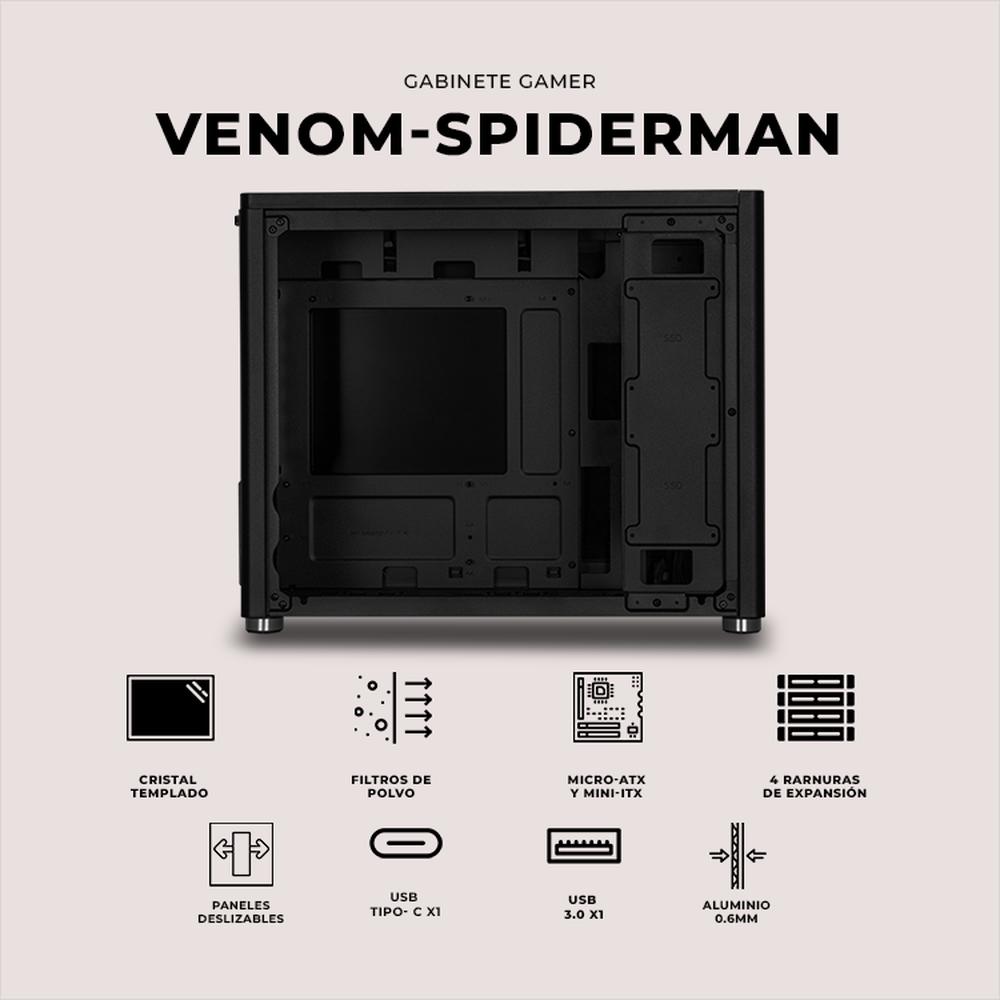 Foto 6 pulgar | Gabinete Gamer Xtreme Pc Gaming Venom-spider Comic Edition Mini Torre Micro Atx Usb-c Cristal Templado