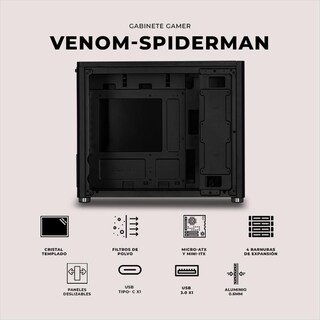 Foto 5 | Gabinete Gamer Xtreme Pc Gaming Venom-spider Comic Edition Mini Torre Micro Atx Usb-c Cristal Templado
