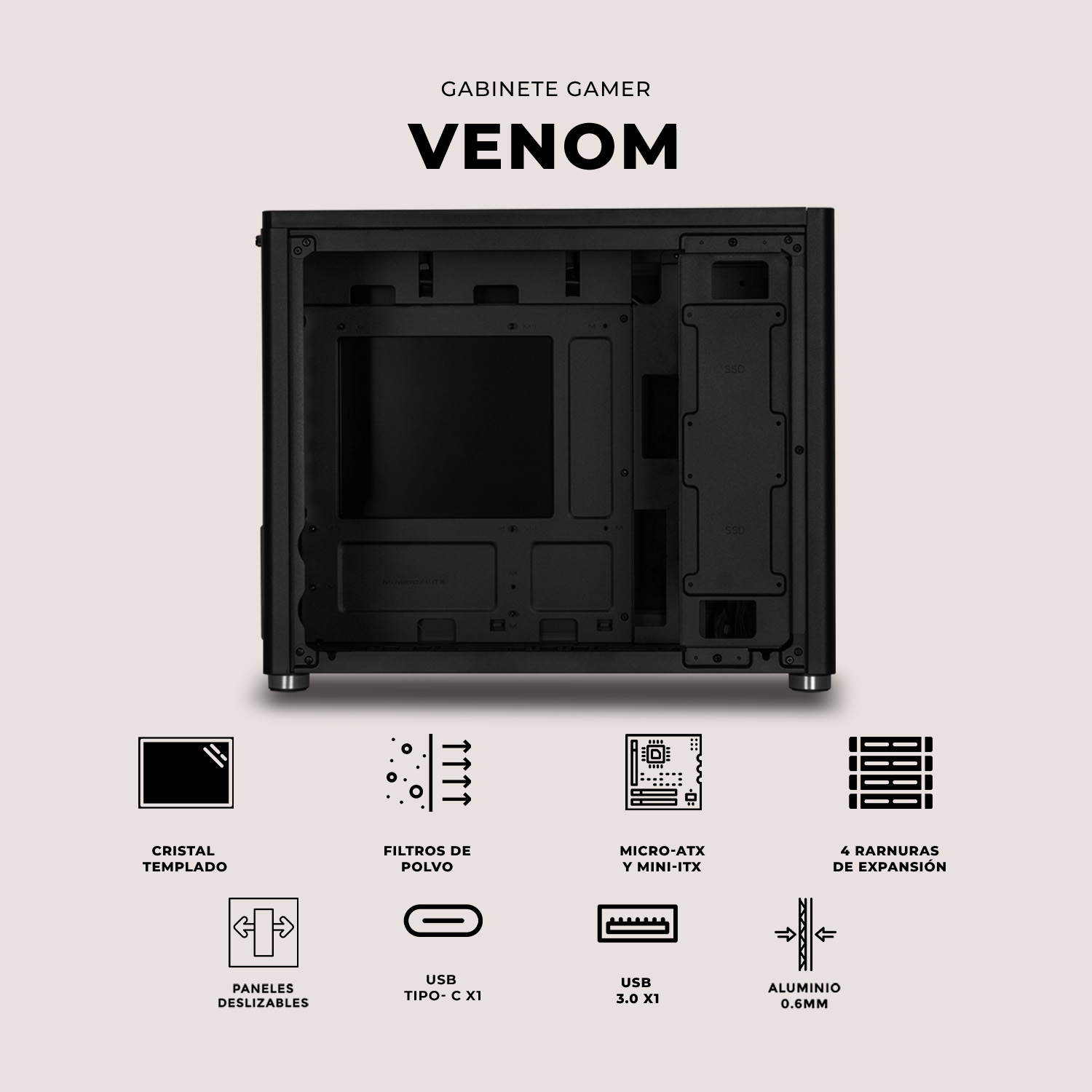 Foto 6 pulgar | Gabinete Gamer Xtreme Pc Gaming Venom Comic Edition Mini Torre Micro Atx Usb-c Cristal Templado