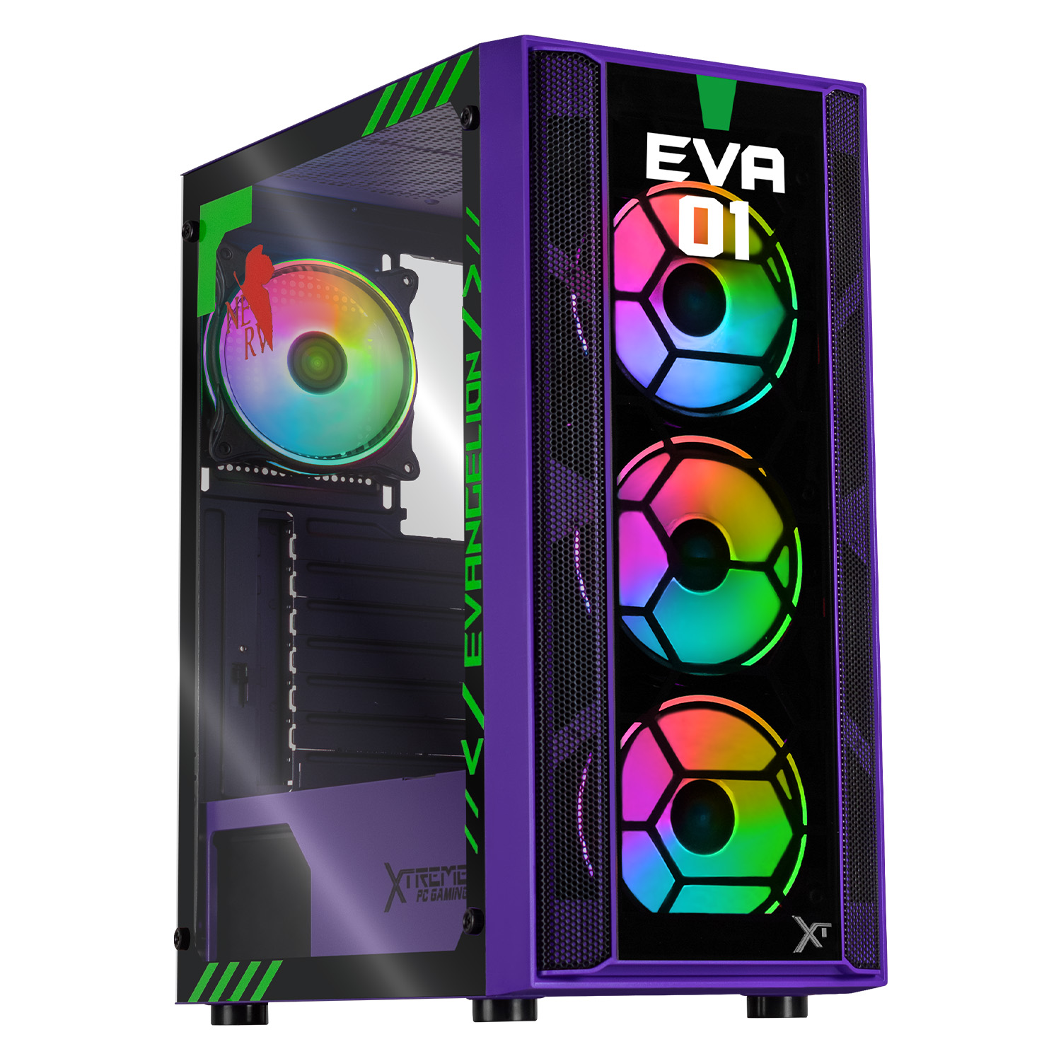 Gabinete Gamer Xtreme Pc Gaming Eva 01 Comic Edition Media Torre Atx 4 Fan Argb Cristal Templado