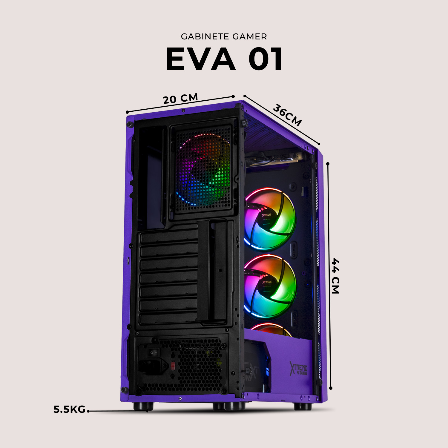 Foto 7 pulgar | Gabinete Gamer Xtreme Pc Gaming Eva 01 Comic Edition Media Torre Atx 4 Fan Argb Cristal Templado