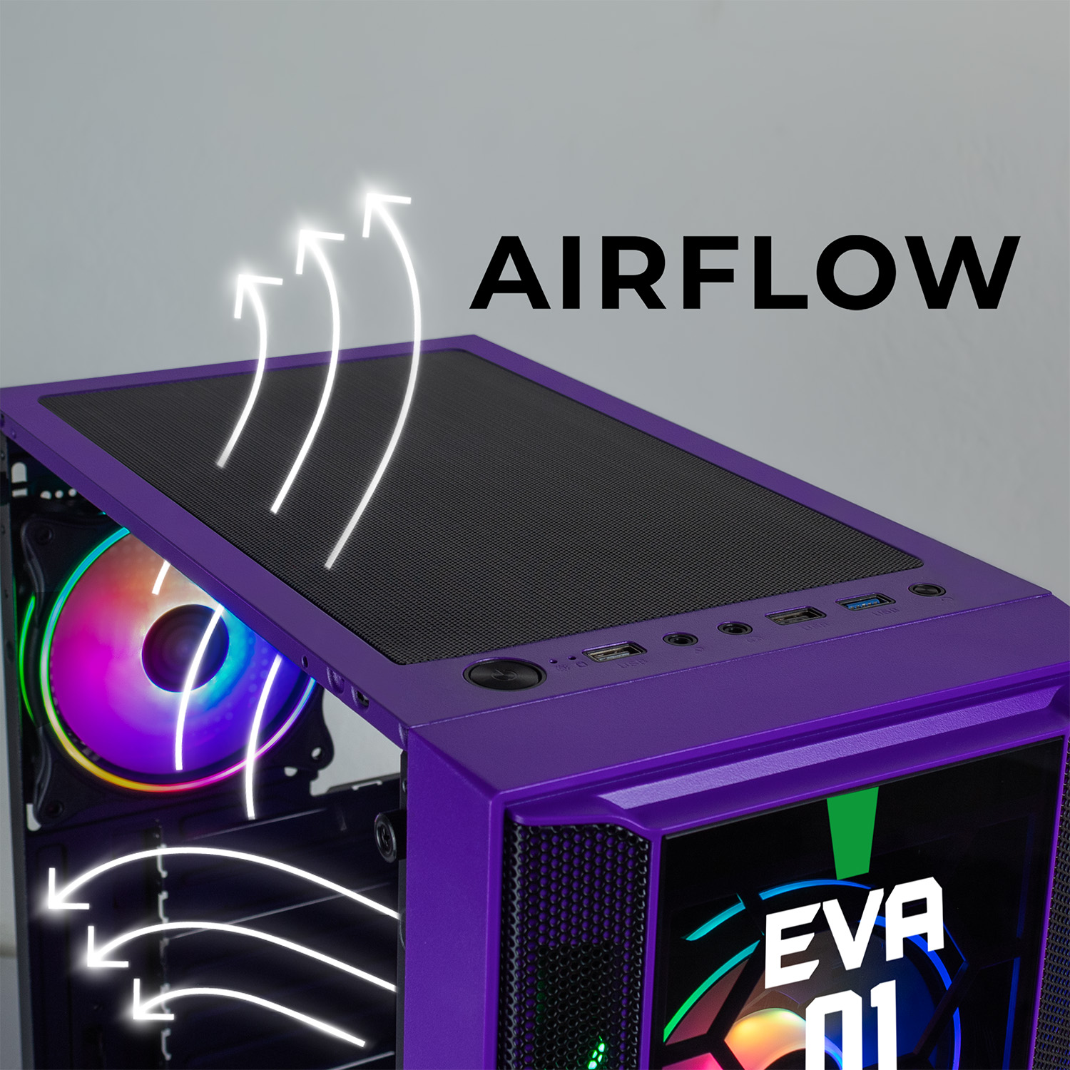 Foto 8 pulgar | Gabinete Gamer Xtreme Pc Gaming Eva 01 Comic Edition Media Torre Atx 4 Fan Argb Cristal Templado