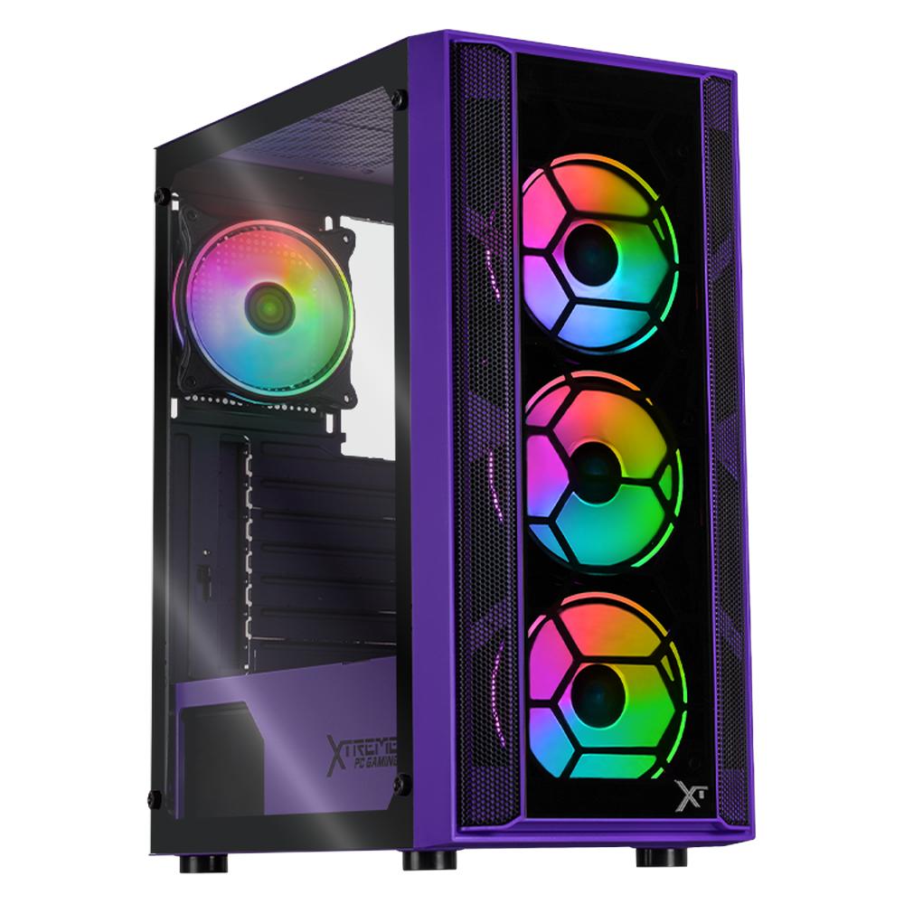 Foto 2 pulgar | Gabinete Gamer Xtreme Pc Gaming Kronos Media Torre Atx 4 Fan Argb Cristal Templado Violeta