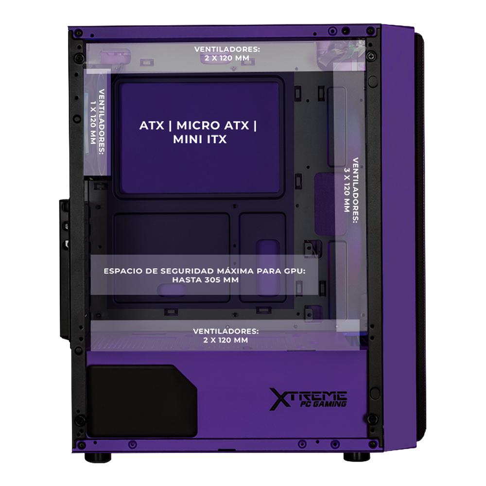 Foto 3 | Gabinete Gamer Xtreme Pc Gaming Kronos Media Torre Atx 4 Fan Argb Cristal Templado Violeta