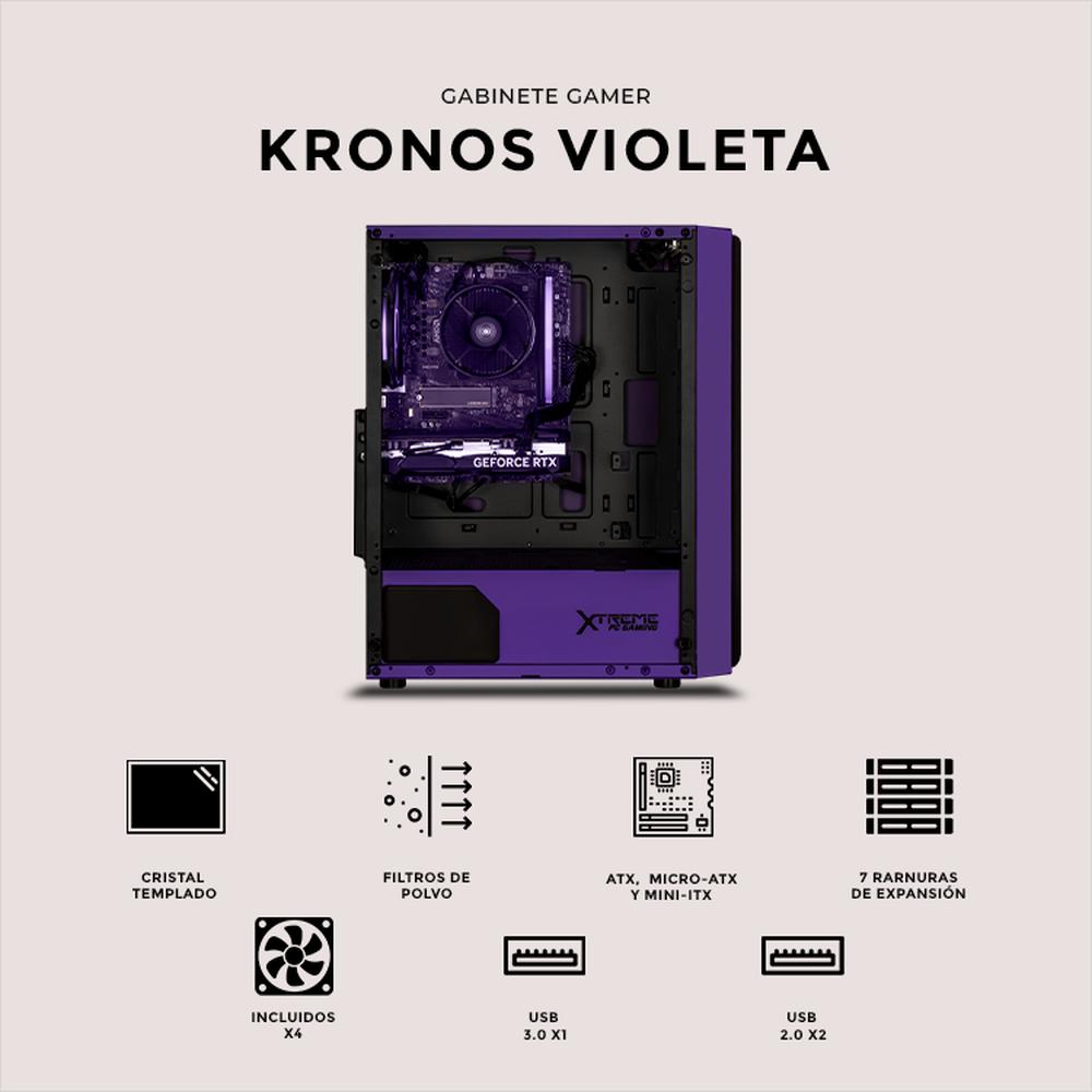 Foto 6 pulgar | Gabinete Gamer Xtreme Pc Gaming Kronos Media Torre Atx 4 Fan Argb Cristal Templado Violeta