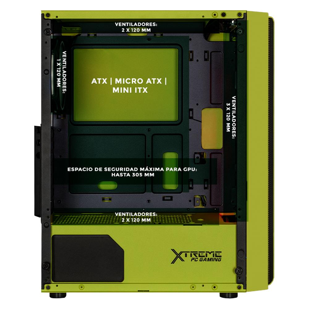 Foto 3 | Gabinete Gamer Xtreme Pc Gaming Kronos Media Torre Atx 4 Fan Argb Cristal Templado Verde Neon