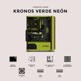 Foto 5 | Gabinete Gamer Xtreme Pc Gaming Kronos Media Torre Atx 4 Fan Argb Cristal Templado Verde Neon