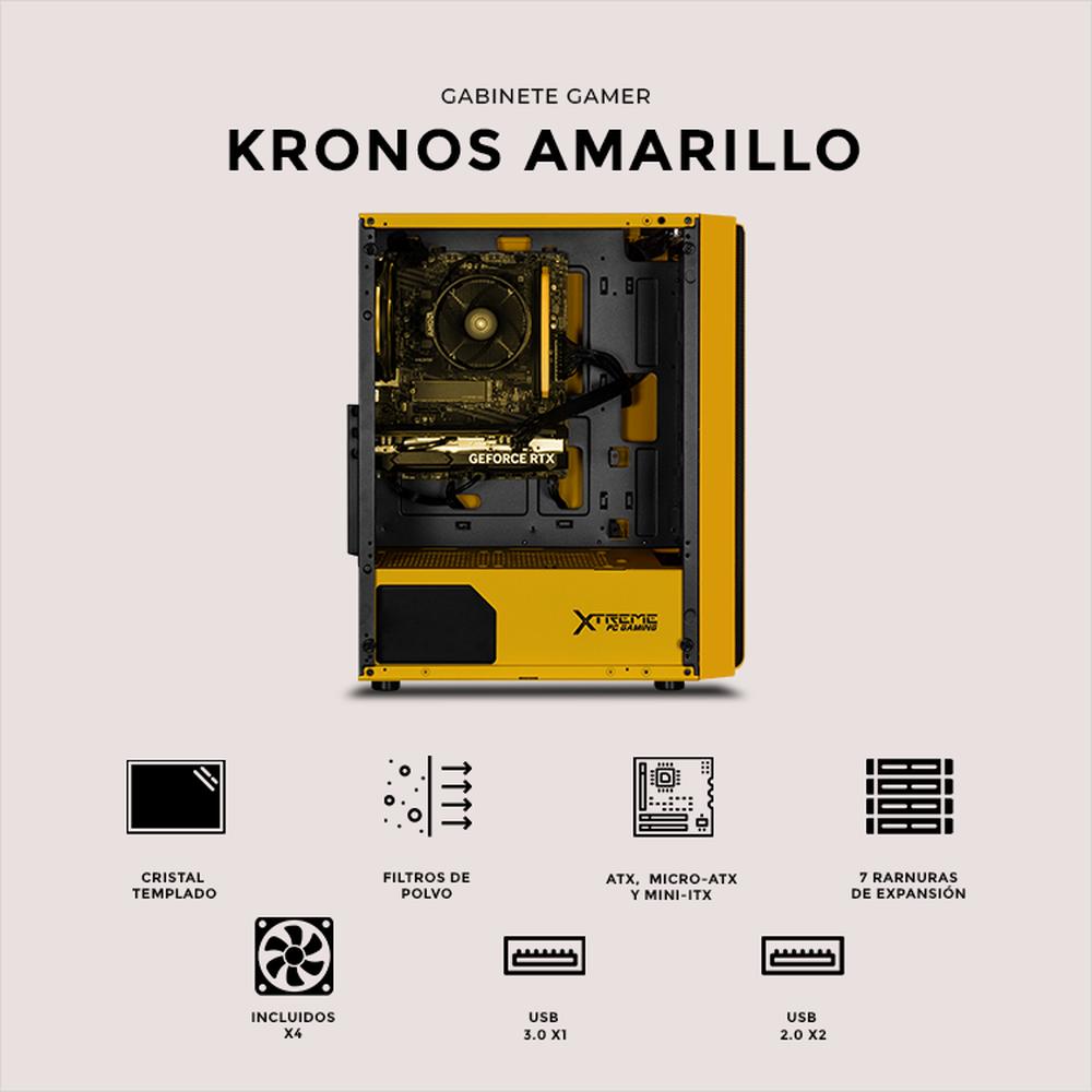 Foto 5 | Gabinete Gamer Xtreme Pc Gaming Kronos Media Torre Atx 4 Fan Argb Cristal Templado Amarillo