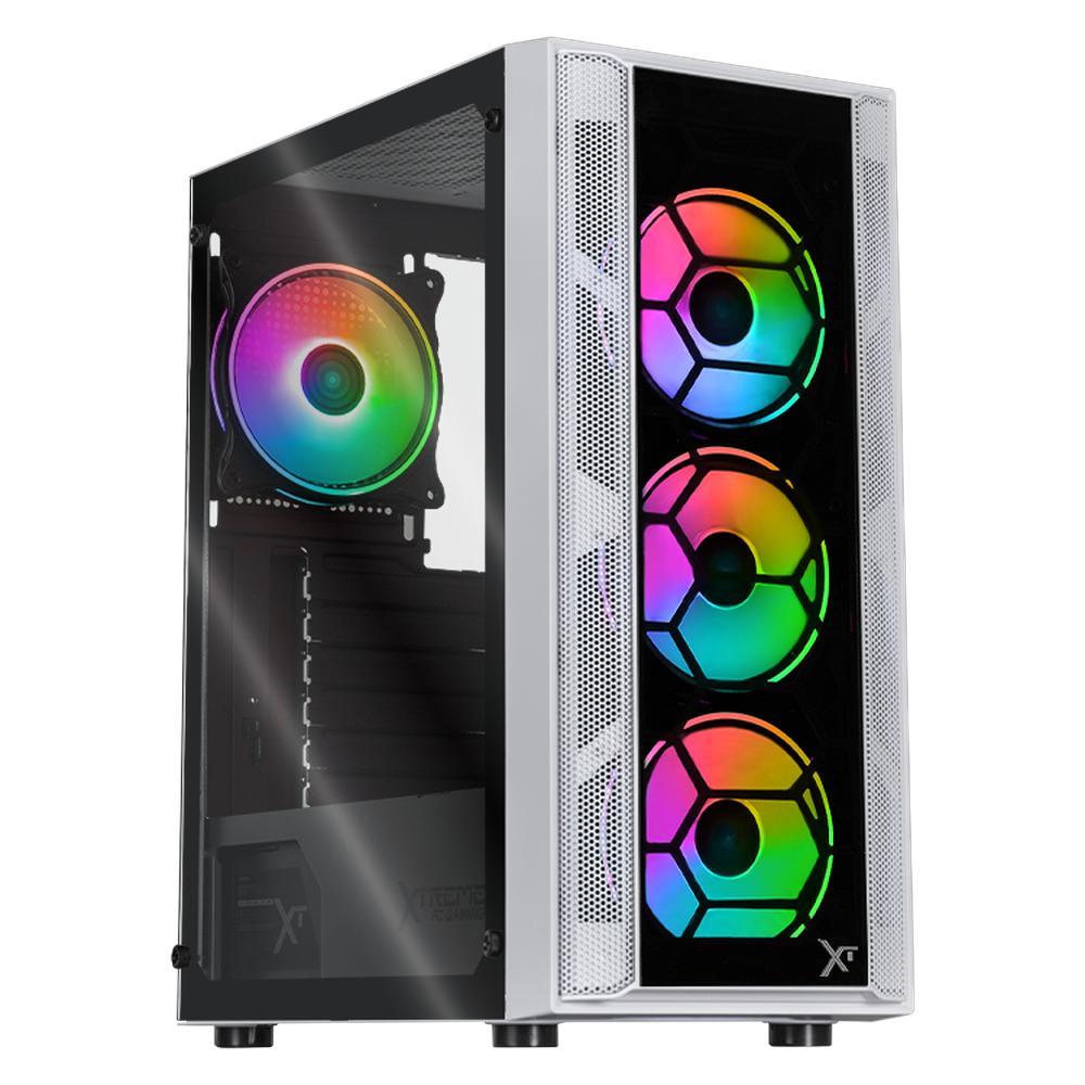 Gabinete Gamer Xtreme Pc Gaming Kronos Media Torre Atx 600w 4 Fan Argb Cristal Templado Blanco
