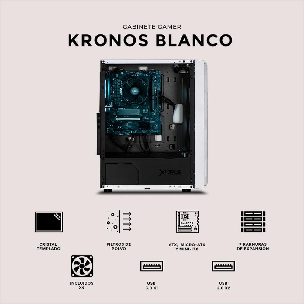 Foto 5 | Gabinete Gamer Xtreme Pc Gaming Kronos Media Torre Atx 600w 4 Fan Argb Cristal Templado Blanco