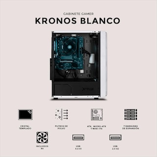 Foto 5 | Gabinete Gamer Xtreme Pc Gaming Kronos Media Torre Atx 600w 4 Fan Argb Cristal Templado Blanco