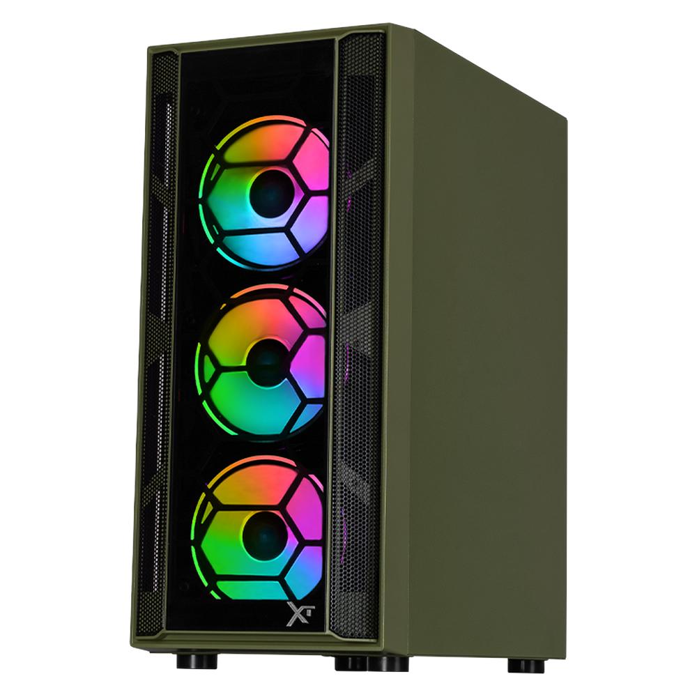 Foto 3 pulgar | Gabinete Gamer Xtreme Pc Gaming Kronos Media Torre Atx 4 Fan Argb Cristal Templado Verde Militar