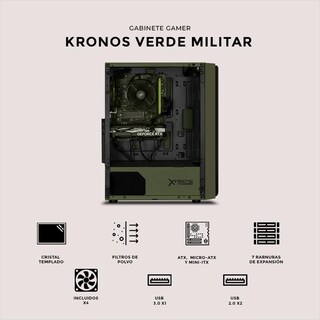 Foto 5 | Gabinete Gamer Xtreme Pc Gaming Kronos Media Torre Atx 4 Fan Argb Cristal Templado Verde Militar