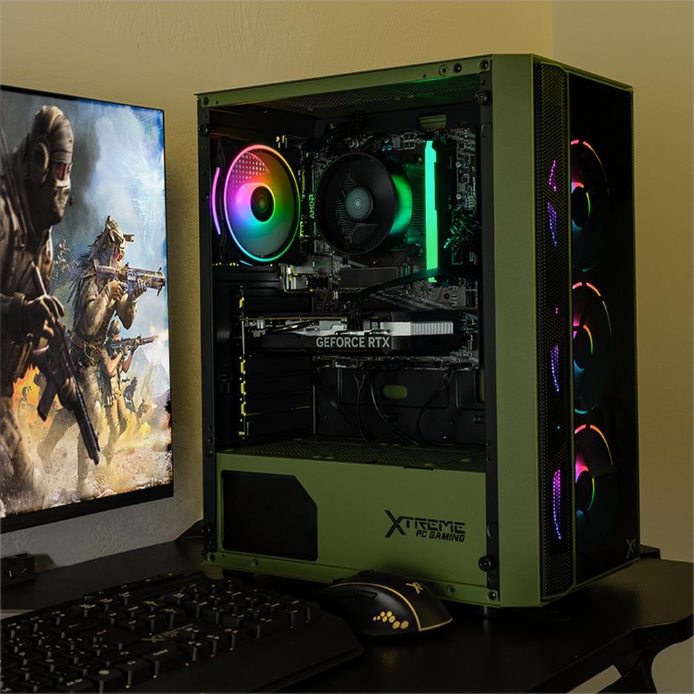 Foto 7 pulgar | Gabinete Gamer Xtreme Pc Gaming Kronos Media Torre Atx 4 Fan Argb Cristal Templado Verde Militar