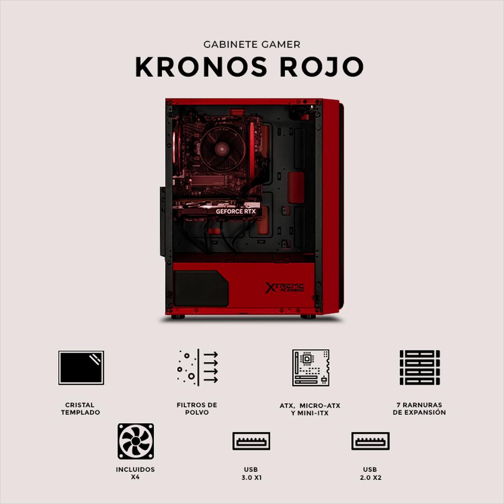 Foto 6 pulgar | Gabinete Gamer Xtreme Pc Gaming Kronos Media Torre Atx 4 Fan Argb Cristal Templado Rojo