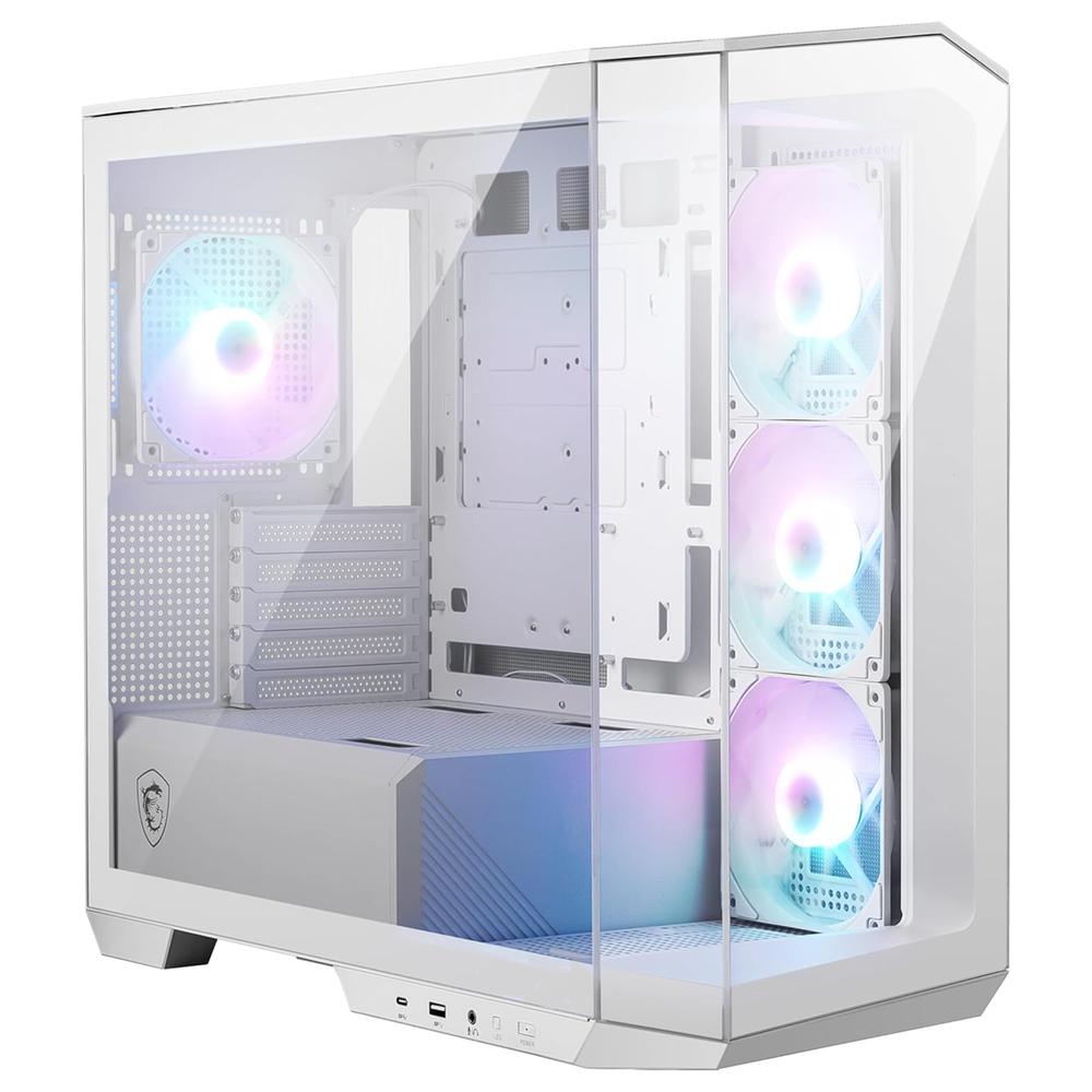 Gabinete Gamer Msi Mag Pano 100r Pz White Atx Media Torre 4 Fan Cristal Templado Usb-c Argb