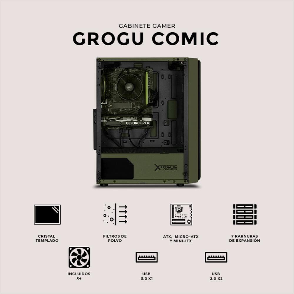 Foto 6 pulgar | Gabinete Gamer Xtreme Pc Gaming Grogu Comic Edition Media Torre Atx 4 Fan Argb Cristal Templado