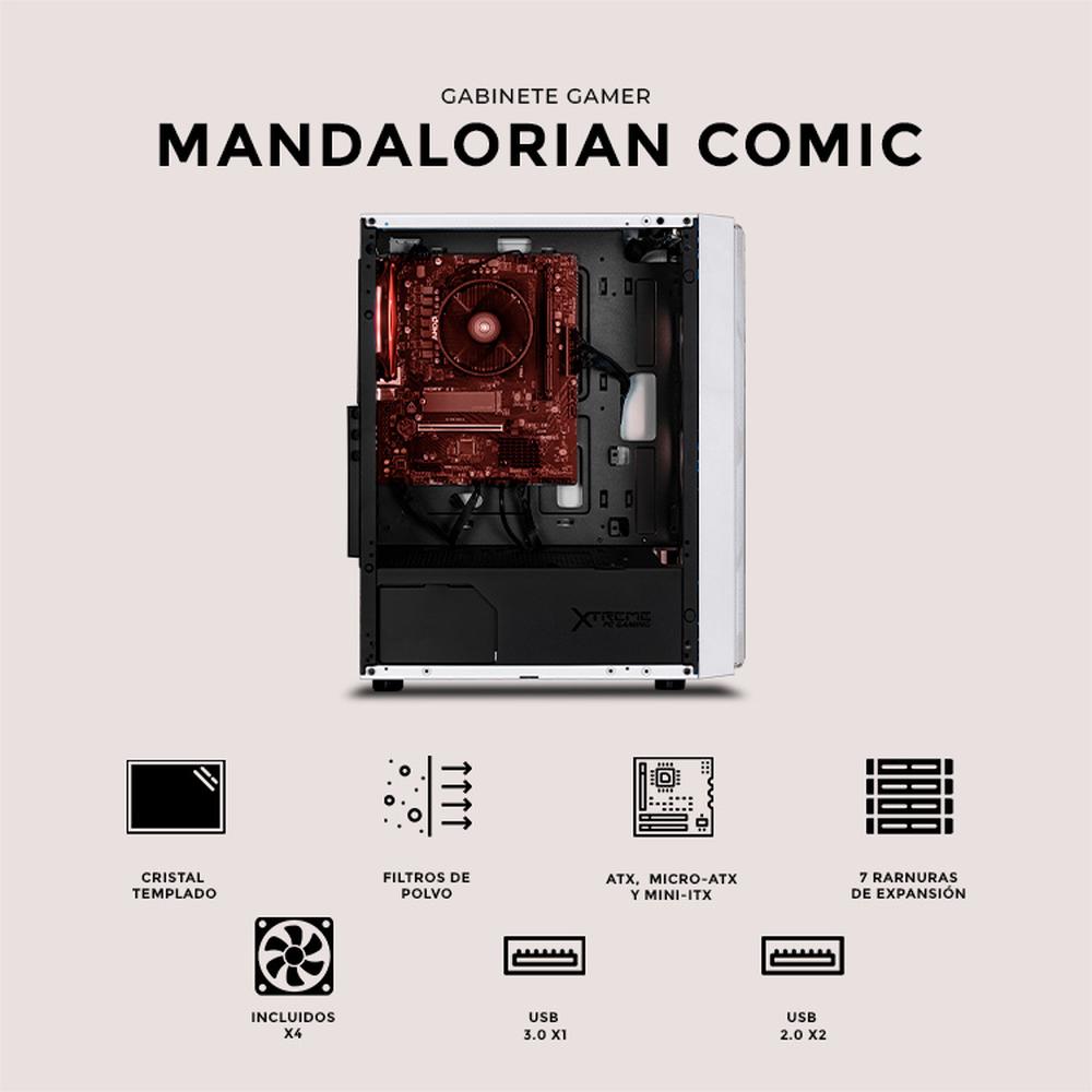 Foto 6 pulgar | Gabinete Gamer Xtreme Pc Gaming Mandalorian Comic Edition Media Torre Atx 600w 4 Fan Argb Cristal Templado