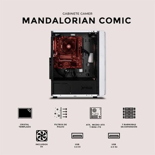 Foto 5 | Gabinete Gamer Xtreme Pc Gaming Mandalorian Comic Edition Media Torre Atx 600w 4 Fan Argb Cristal Templado