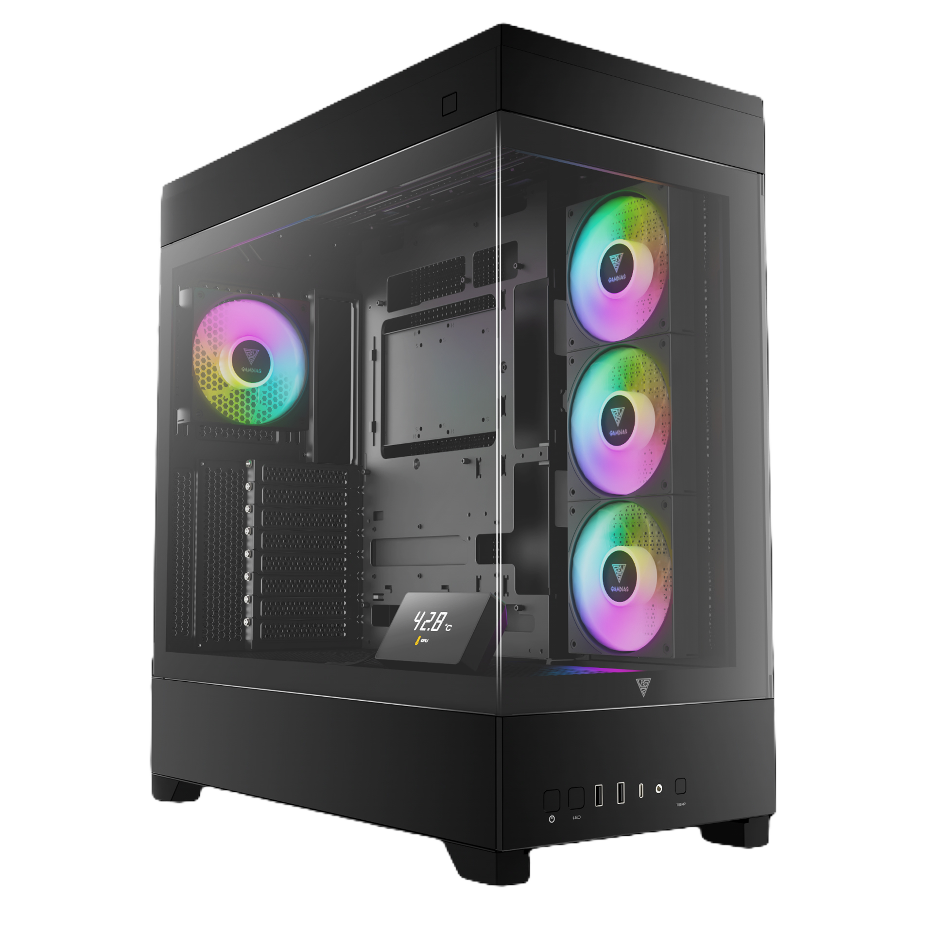 Foto 2 pulgar | Gabinete Gamdias Atlas P1 Negro Atx Argb S/fuente Cristal Gd-atlas P1