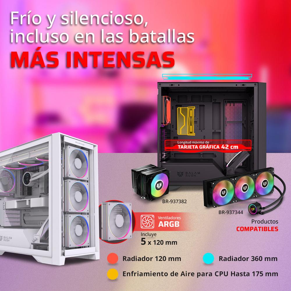 Foto 4 | Gabinete Gamer Balam Rush Carbono Polar Twin Mate 9900 Atx Media Torre 5 Fan Argb Frente Intercambiable Usb-c Negro