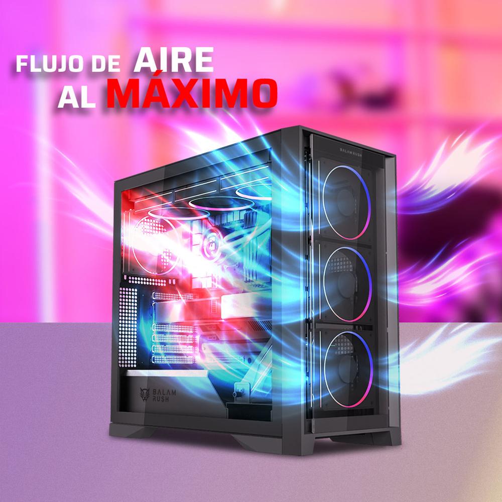 Foto 6 pulgar | Gabinete Gamer Balam Rush Carbono Polar Twin Mate 9900 Atx Media Torre 5 Fan Argb Frente Intercambiable Usb-c Negro
