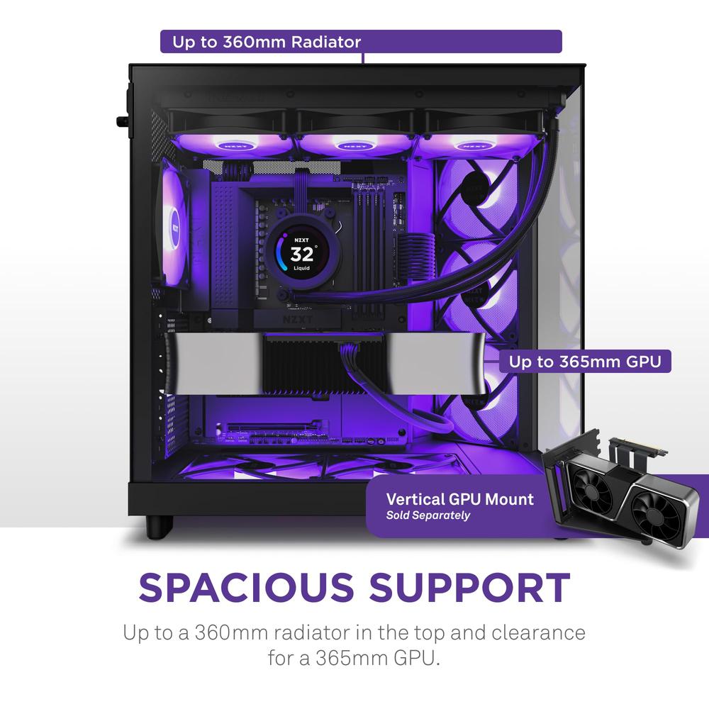 Foto 9 pulgar | Gabinete Nzxt H6 Flow Rgb Con Ventana Midi-tower Negro