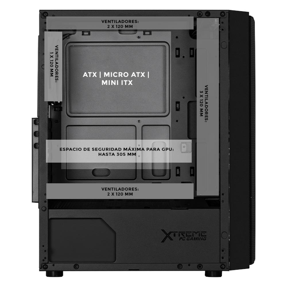 Foto 4 pulgar | Gabinete Gamer Xtreme Pc Gaming Kronos Media Torre Atx 600w 4 Fan Argb Cristal Templado Negro
