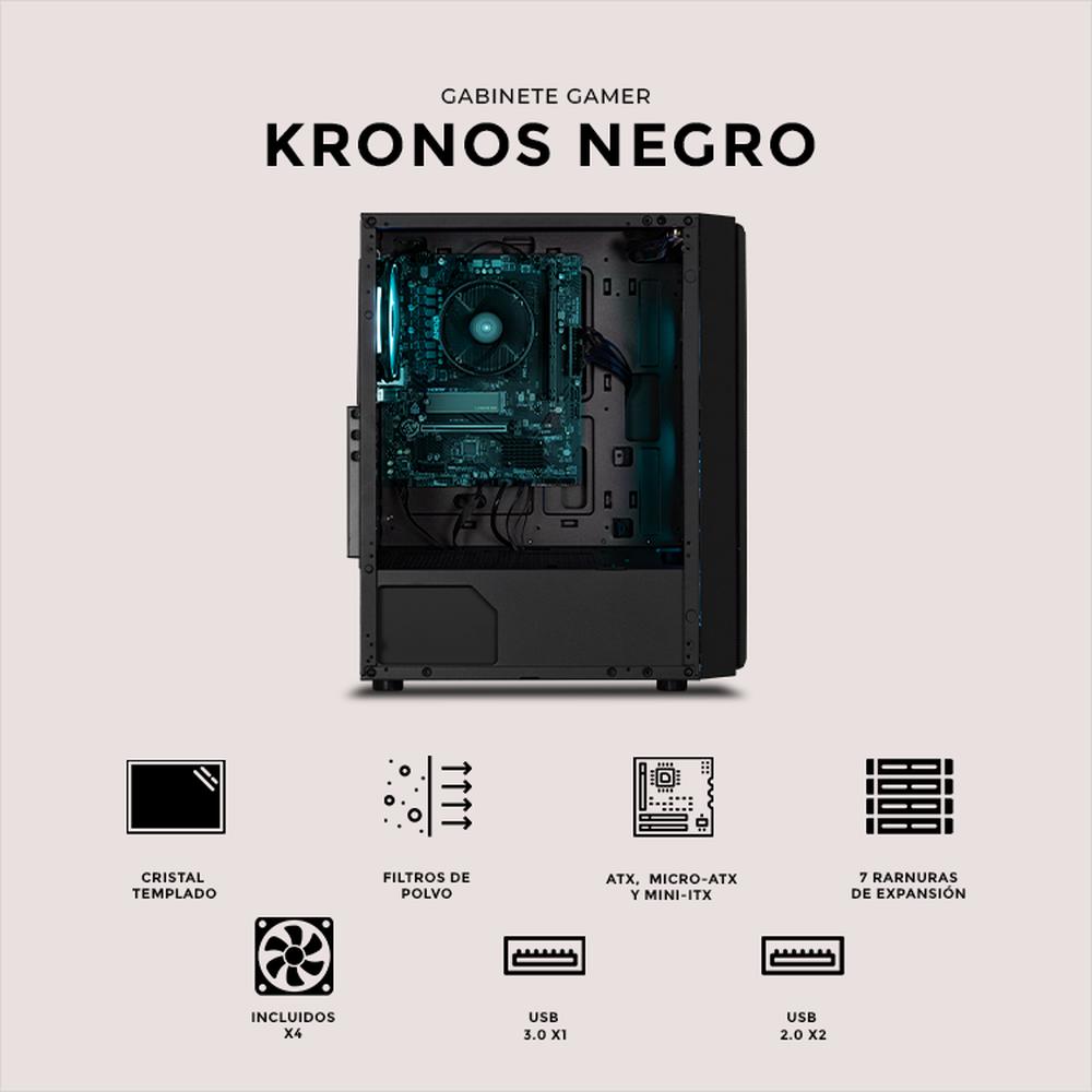 Foto 6 pulgar | Gabinete Gamer Xtreme Pc Gaming Kronos Media Torre Atx 600w 4 Fan Argb Cristal Templado Negro