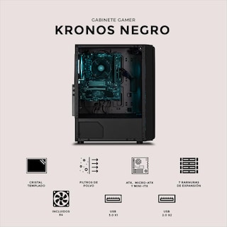 Foto 5 | Gabinete Gamer Xtreme Pc Gaming Kronos Media Torre Atx 600w 4 Fan Argb Cristal Templado Negro