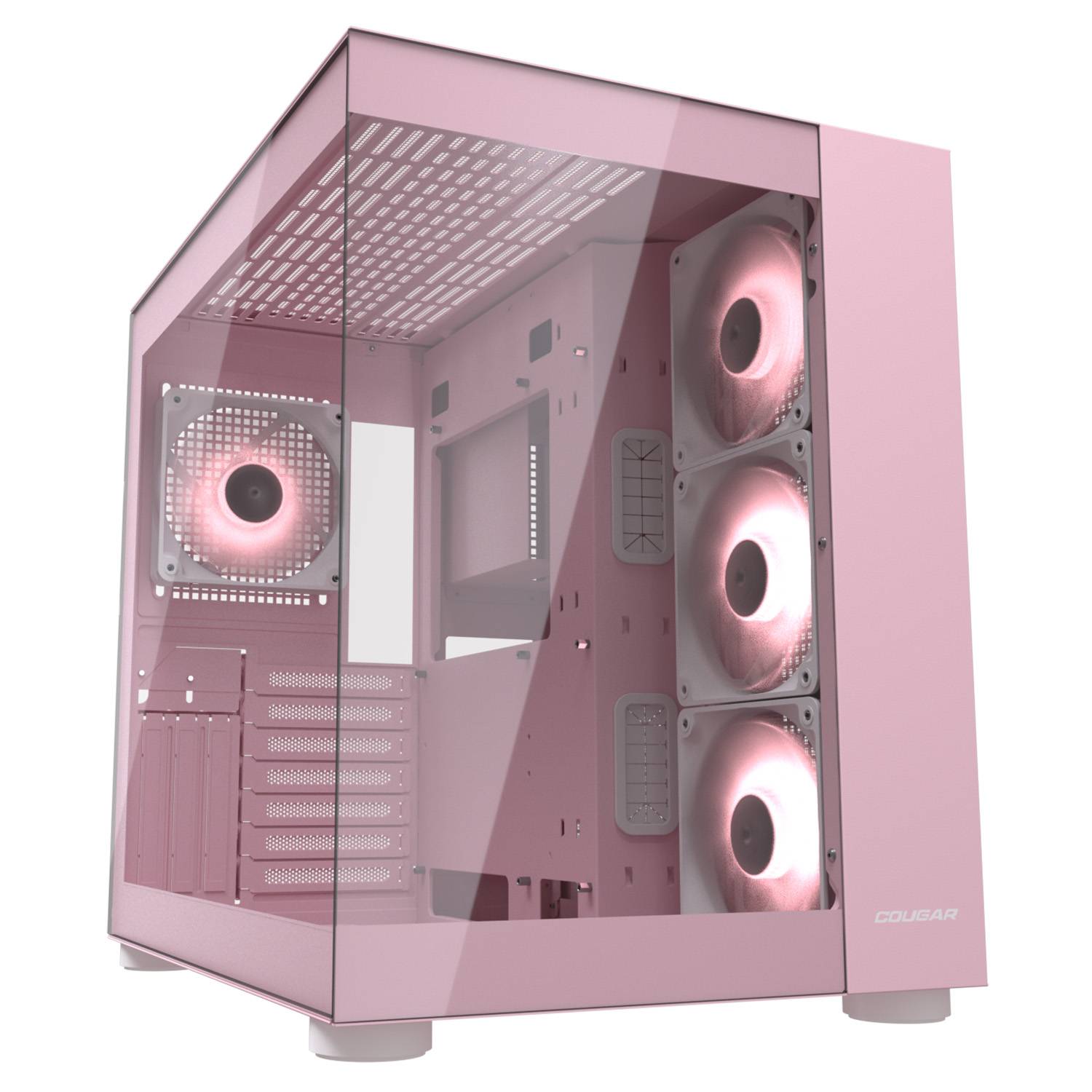 Gabinete Gamer Cougar Fv150 Rgb Rosa, Estilo Y Rendimiento Con 4 Ventiladores Argb Y Panel De Cristal Templado
