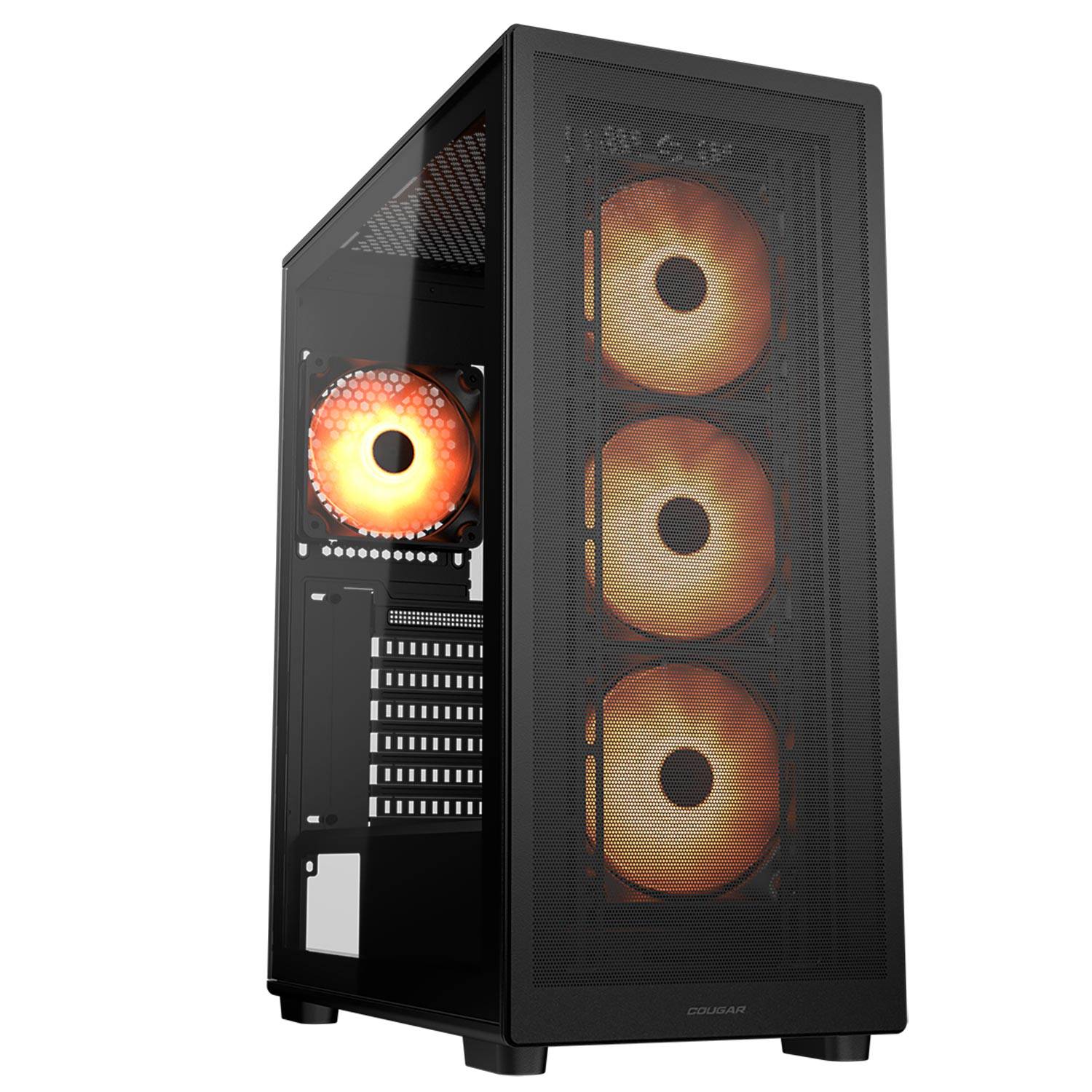 Gabinete Gamer Cougar Mx220 Rgb Black, Potencia, Estilo Y Flujo De Aire Óptimo Con 4 Ventiladores Incluidos