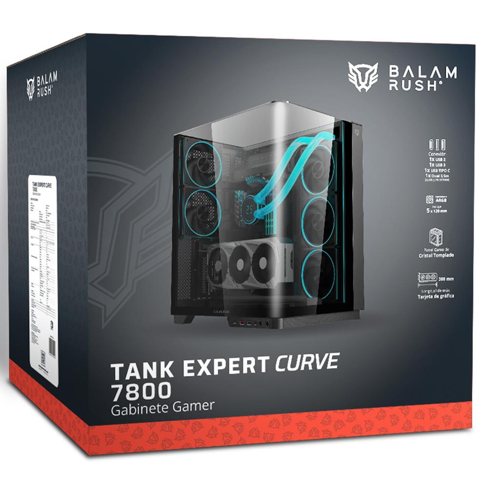 Foto 7 pulgar | Gabinete Gamer Balam Rush Tank Expert Curve 7800 Atx Media Torre 5 Fan Panel Curvo Cristal Templado Usb-c Argb Neg