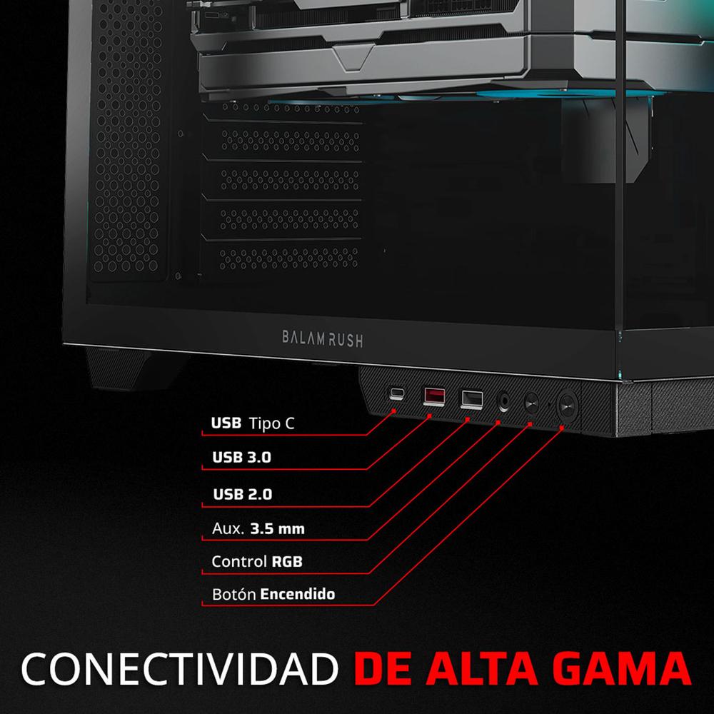 Foto 4 pulgar | Gabinete Gamer Balam Rush Tank Majestic 7600 Atx Media Torre 5 Fan Panel Cristal Templado Usb-c Argb Negro Br-941495