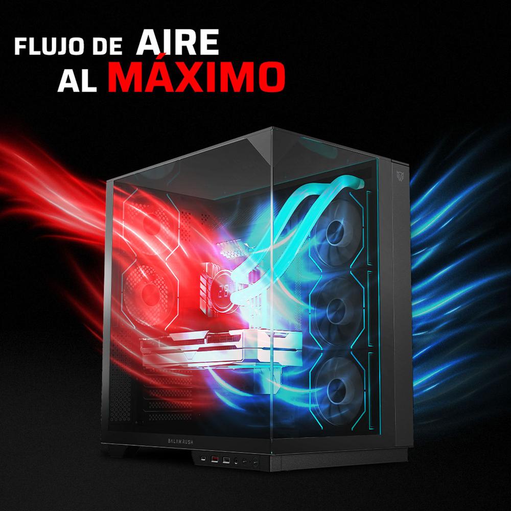 Foto 5 pulgar | Gabinete Gamer Balam Rush Tank Majestic 7600 Atx Media Torre 5 Fan Panel Cristal Templado Usb-c Argb Negro Br-941495