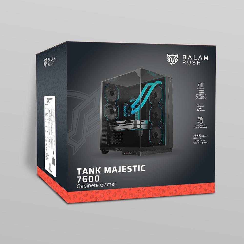 Foto 7 pulgar | Gabinete Gamer Balam Rush Tank Majestic 7600 Atx Media Torre 5 Fan Panel Cristal Templado Usb-c Argb Negro Br-941495