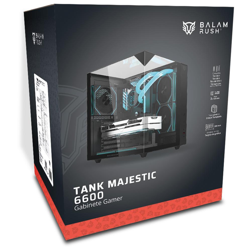 Foto 7 pulgar | Gabinete Gamer Balam Rush Tank Majestic 6600 Atx Media Torre 5 Fan Panel Cristal Templado Usb-c Argb Negro Br-941525