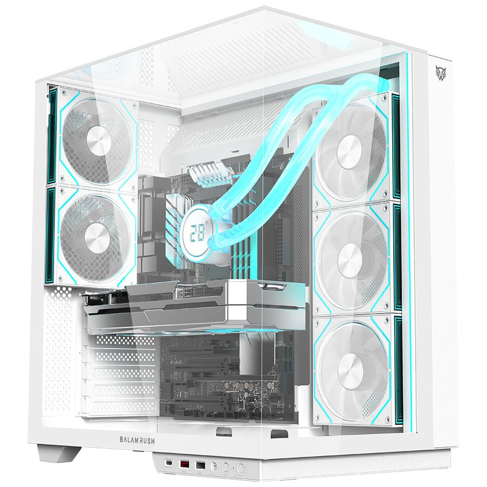 Foto 2 pulgar | Gabinete Gamer Balam Rush Tank Majestic 7600 Atx Media Torre 5 Fan Panel Cristal Templado Usb-c Argb Blanco Br-941501