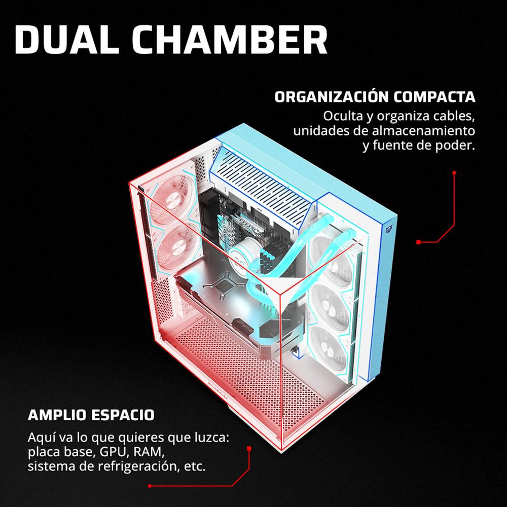 Foto 5 pulgar | Gabinete Gamer Balam Rush Tank Majestic 7600 Atx Media Torre 5 Fan Panel Cristal Templado Usb-c Argb Blanco Br-941501