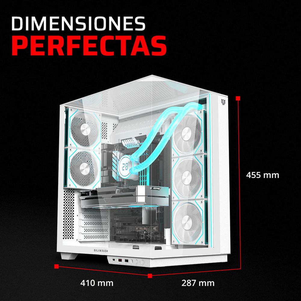 Foto 6 pulgar | Gabinete Gamer Balam Rush Tank Majestic 7600 Atx Media Torre 5 Fan Panel Cristal Templado Usb-c Argb Blanco Br-941501