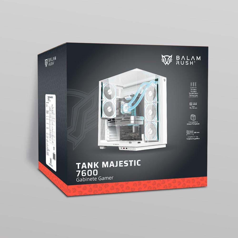 Foto 7 pulgar | Gabinete Gamer Balam Rush Tank Majestic 7600 Atx Media Torre 5 Fan Panel Cristal Templado Usb-c Argb Blanco Br-941501