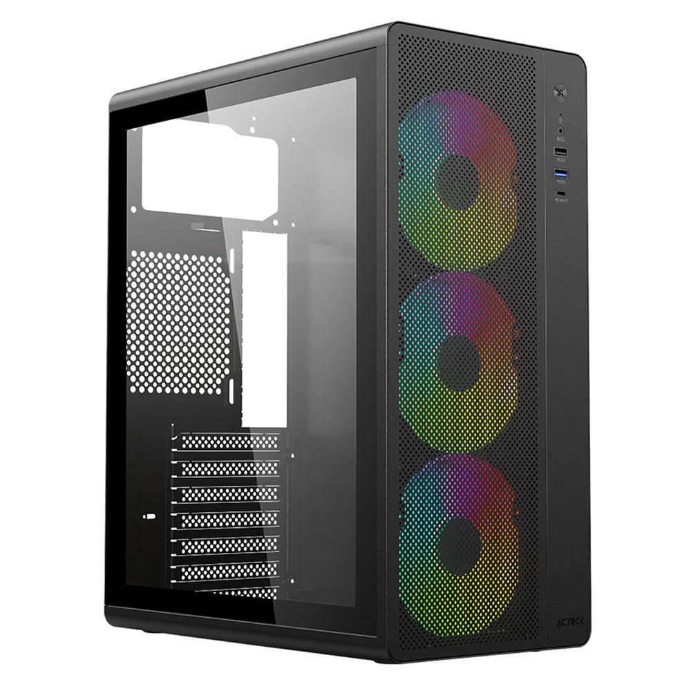 Foto 2 pulgar | Gabinete Acteck Essen Pro X Gm767 Atx Media Torre 3 Fan Rgb Cristal Templado Usb-c Mesh Negro Ac-941709