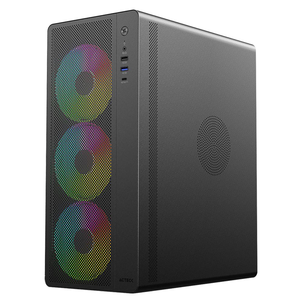 Foto 3 pulgar | Gabinete Acteck Essen Pro X Gm767 Atx Media Torre 3 Fan Rgb Cristal Templado Usb-c Mesh Negro Ac-941709