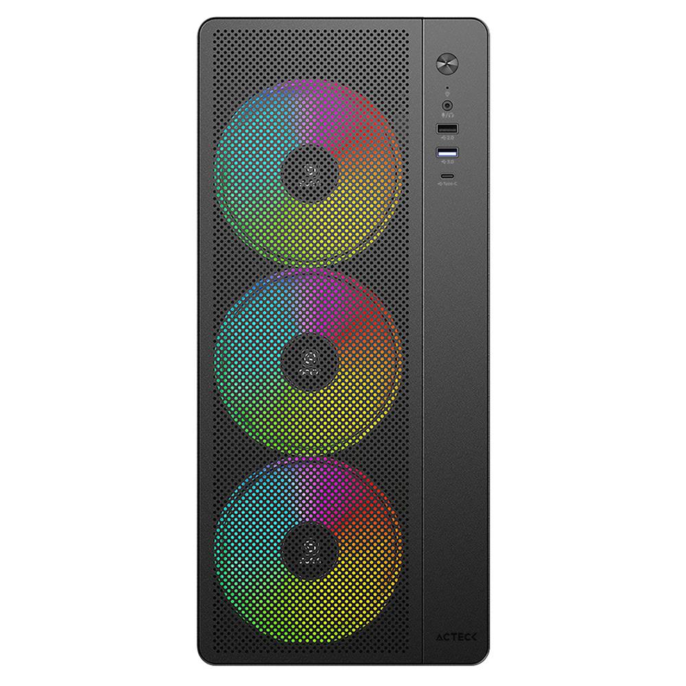 Foto 4 pulgar | Gabinete Acteck Essen Pro X Gm767 Atx Media Torre 3 Fan Rgb Cristal Templado Usb-c Mesh Negro Ac-941709