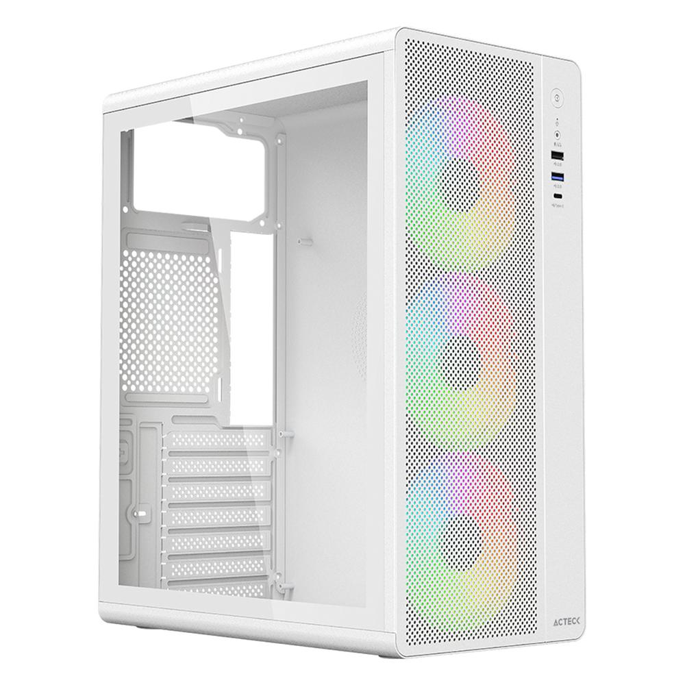 Foto 2 pulgar | Gabinete Acteck Essen Pro X Gm767 Atx Media Torre 3 Fan Rgb Cristal Templado Usb-c Mesh Blanco Ac-941716